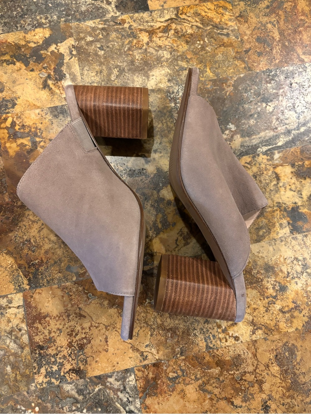 Seychelles Taupe Suede Open-Back Block Heel Mules